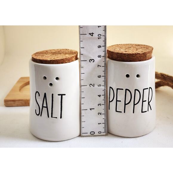 SALT & PEPPER/PIER 1-Set of Shakers With Wood Board Stand-Cork Tops-Set of 3 - Picture 10 of 10
